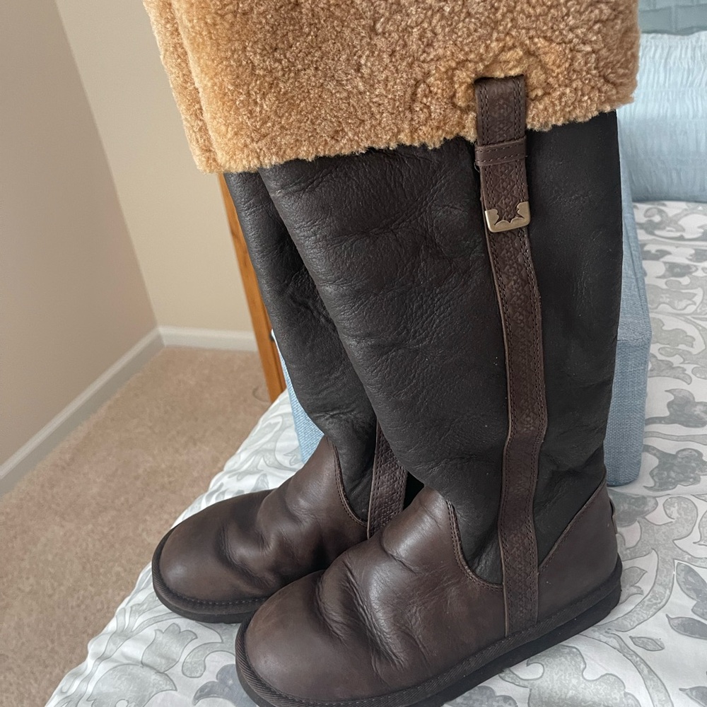 UGG Chocolate and Tan Shearling Boots